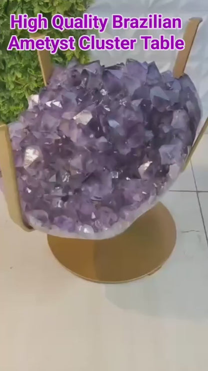Extra Plus Amethyst Geode Cluster SOFA Table Metal Frame Table w/Druzy big Cluster, ca. 27kg - 50x33cm, Høyde 40cm