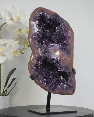 Unique Piece Uruguay Agate & Amethyst Geode, Metallic Stand Included - MWS1508, - 35x15cm, 5.2kg