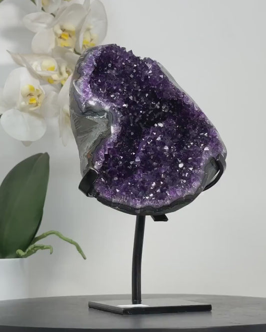 Amethyst Geode with Metallic Stand - Top grade Uruguayan Crystal - MWS2421, 2kg - 22x13.5cm