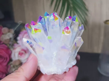 Large Hvit Aura mineralkvarts Cluster krystalldekorasjon, ca. 700gram