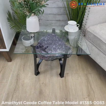 Extra Plus Brazilian Amethyst Geode SOFA Table Metal Frame Table w/Druzy big Cluster, ca. 35kg m/ramme - 40x30x20cm Stone