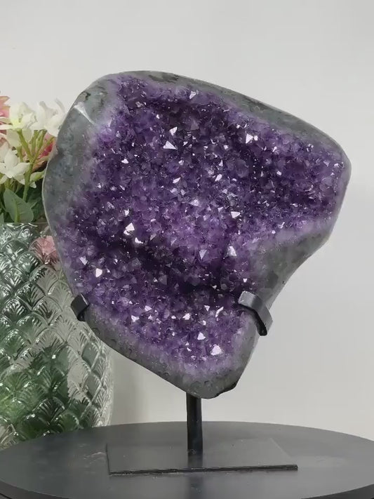 Natural Large Amethyst Cluster Geode with Shinny Crystals - AWS1417, 7.9kg - 31x25cm