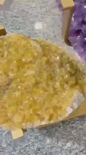 KAMPANJE / HIGH QUALITY BRAZILIAN AMETYST & CITRINE ( Heated ) CLUSTER GEODE COFFEE / SOFA TABLE SET , Totalvekt ca. 43kg. - 76x43cm - Høyde 69cm