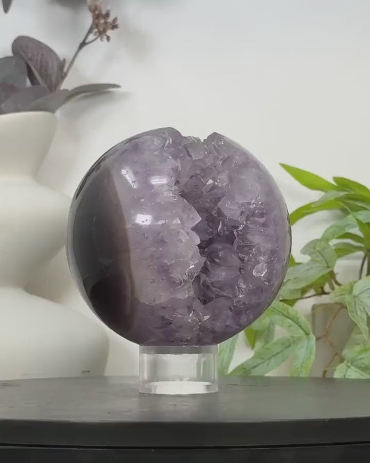 Uruguay Amethyst & Agate Sphere Geode with Large Crystal Formation - SPH0189, 11.8cm