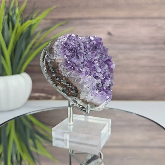 Amethyst Heart Geode with Agate Bands – Medium Purple Uruguayan Crystal for Home Decor, ca. 9cm - 459gram