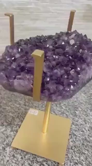 KAMPANJE / Extra Plus Brazilian Amethyst Geode SOFA Table Metal Frame Table w/Druzy big Cluster, ca. 18kg m/ramme - 45x37cm Stone, Høyde 55cm