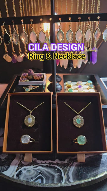 KAMPANJE NATURAL STONE JEWELRY PACK ( CILA 18K Goldplated Medalion Necklace + MICCI Design Ring w/Natural Stone )