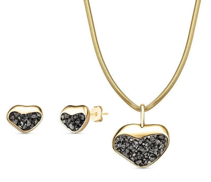 New 2025 Brazil Gem Pyrite Heart Shape Necklace & Earring Set 18K Gold Plated