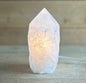 Raw White Brazilian Quartz Polished Top Point Tower Lamp w/ Led Woodenbase, ca. 1KG - 17.5cm