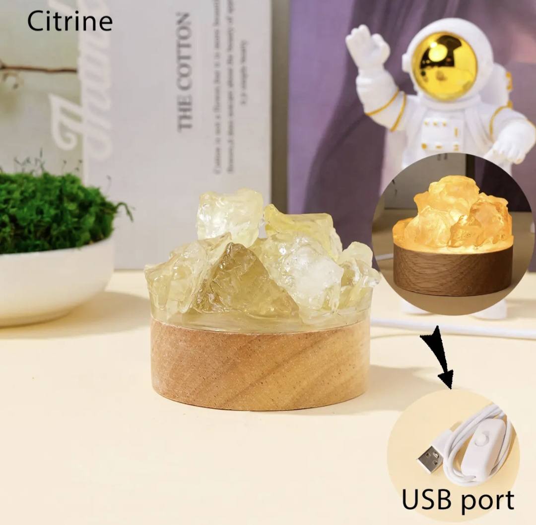 Nye, mini Led Crystal Nattlamper... Citrine Raw Cluster Quartz, 7x7cm