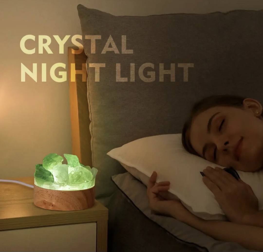 Nye, mini Led Crystal Nattlamper... Clear Raw Cluster Quartz, 7x7cm