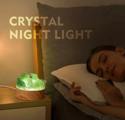 Nye, mini Led Crystal Nattlamper... Raw Green Fluorite Cluster Quartz, 7x7cm