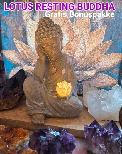 HØSTENS HOME DECOR PAKKE - SUPERDEAL / BUDDHA STATUE 30x17cm w/Lotus Flower Light + Welcome Gift + Extra Lotus Diffuserpakke m/ 6 Pack Oljer