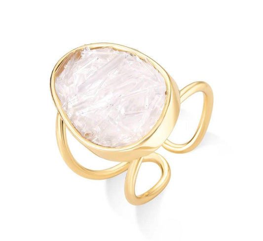 2025 Brazil Gem 18 K Gold Plated Cuff Ring with Natural Selenite Gemstones