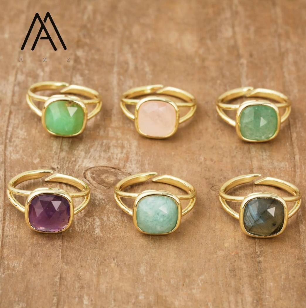 Nye MICCI Design Natural Green Strawberry Stone Ring, 18K Goldplated, one size - justerbar