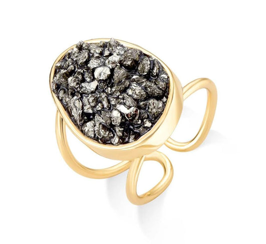 2025 Brazil Gem 18 K Gold Plated Cuff Ring with Natural Pyrite Gemstones