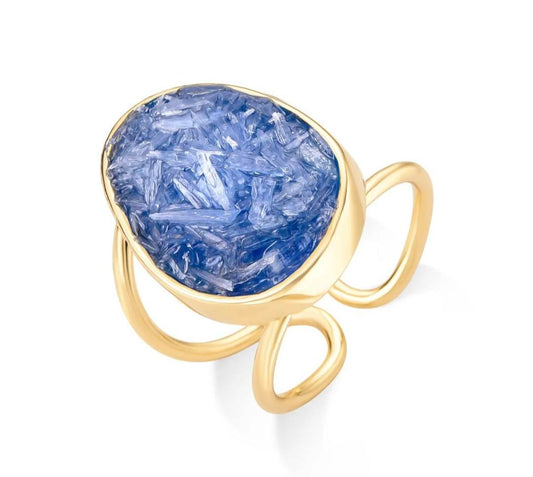 2025 Brazil Gem 18 K Gold Plated Cuff Ring with Natural Kyanite Gemstones