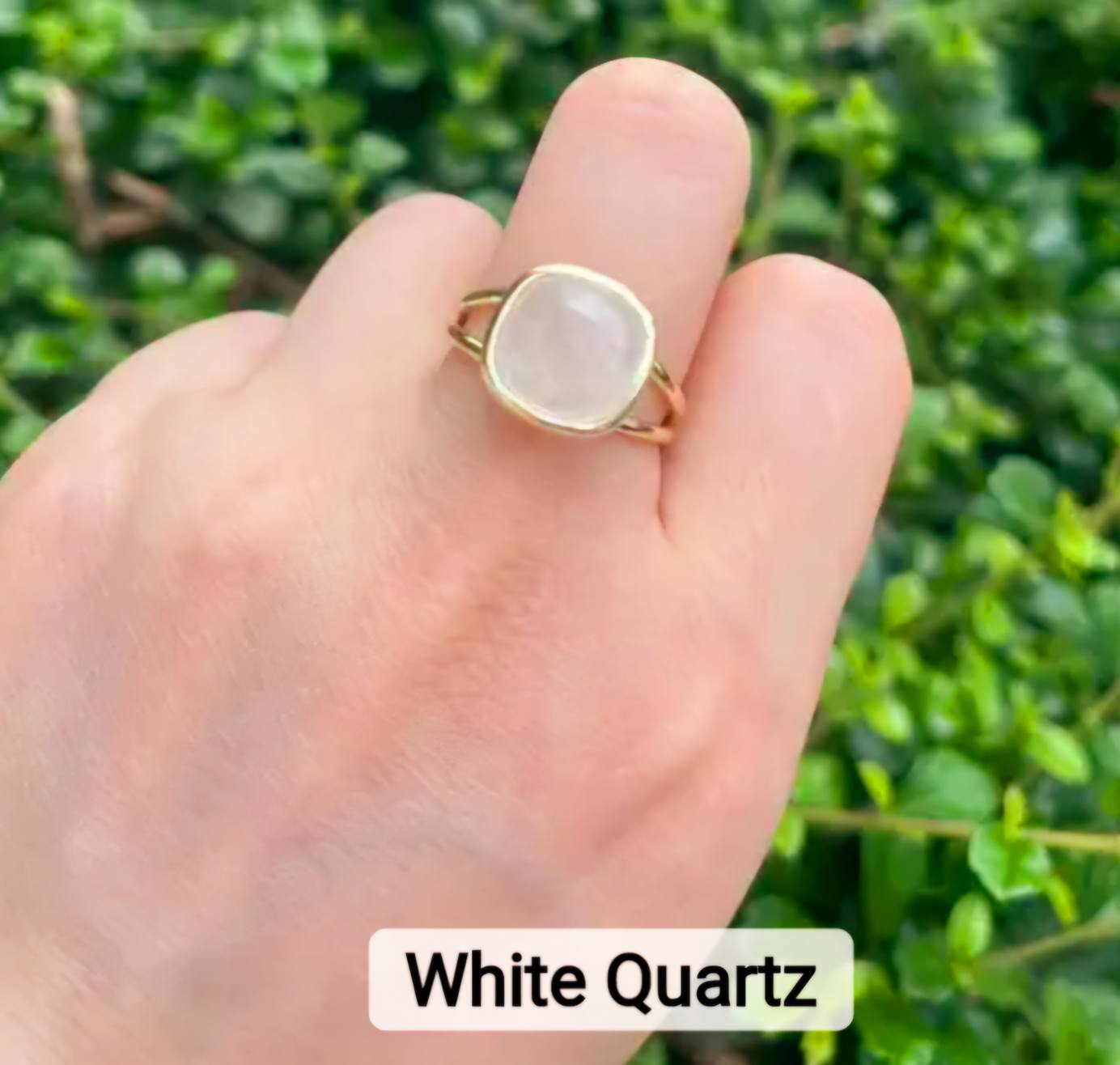 Nye MICCI Design Natural White Quartz Stone Ring, 18K Goldplated, one size - justerbar