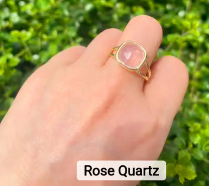 Nye MICCI Design Natural Rose Quartz Stone Ring, 18K Goldplated, one size - justerbar