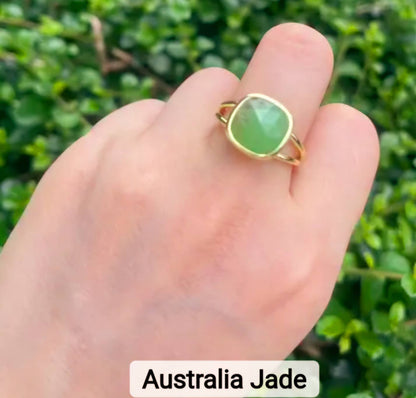 Nye MICCI Design Natural Australsk JADE Stone Ring, 18K Goldplated, one size - justerbar