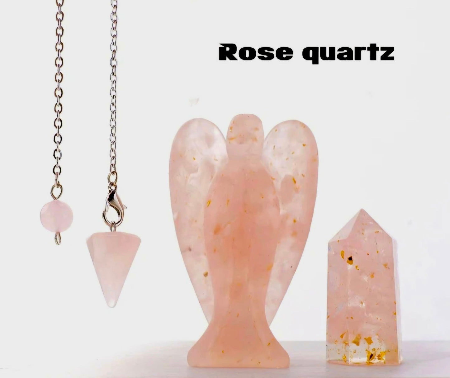 Nye 3 pcs Krystallsett ( Pendel, Engel , Tårnkrystall ) , Resin & Rose Quartz