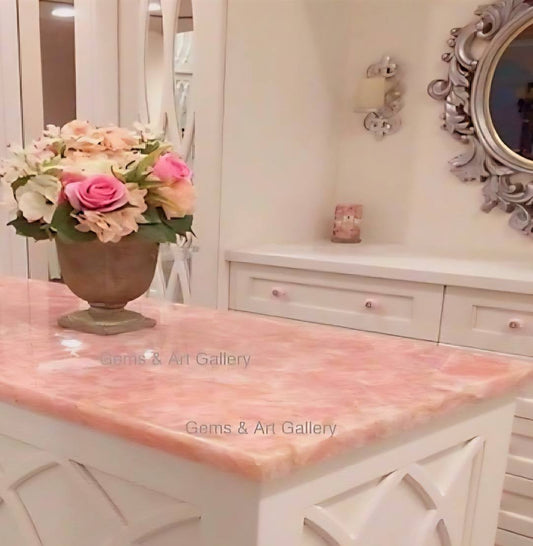 UNIQUE NATURAL STONE HOME DECOR, Rose Quartz Konsoll bordplate, 60x30cm