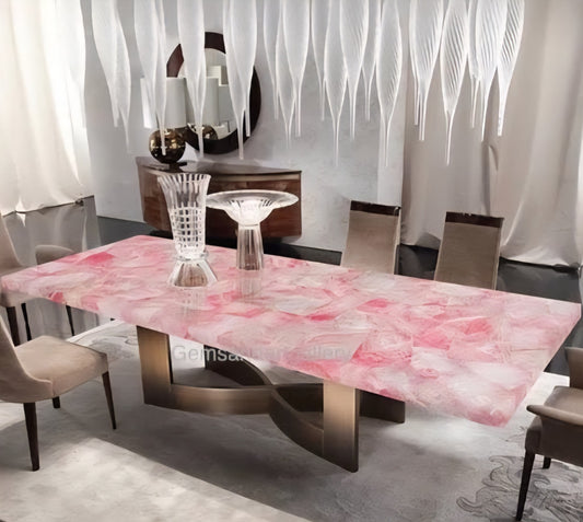 UNIQUE NATURAL STONE HOME DECOR, ROSE QUARTZ & Diningtable / Spisebord Tabletop, Rektangular 90x60cm