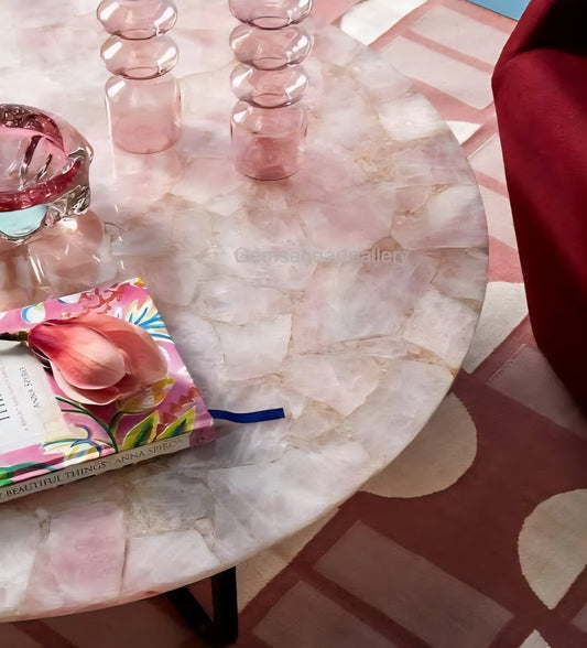 UNIQUE NATURAL STONE HOME DECOR, ROSE QUARTZ - Diningtable / Spisebord Tabletop, Round 75x75cm