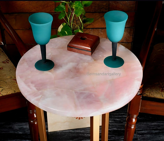 UNIQUE NATURAL STONE HOME DECOR, ROSE QUARTZ - Sidetable & Sofabord Tabletop, 30x30cm