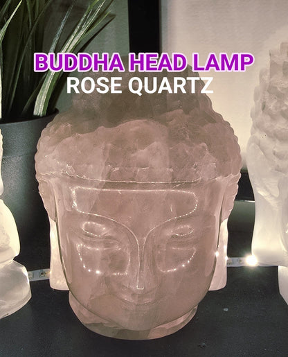 Superflott Rose Quartz Buddha Head m/Led Trebase og lysjustering ca. 11 - 12cm