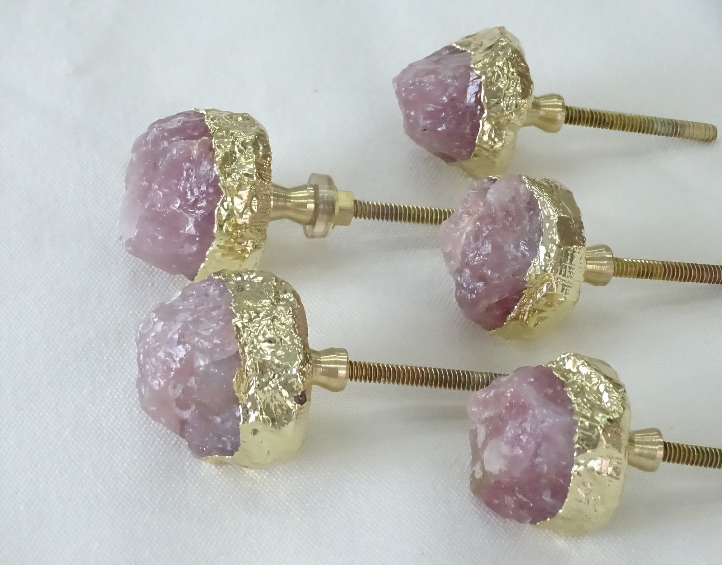 Vakre Rosenkvarts Gold Electroplated knotter , 6 pack, 35x40mm