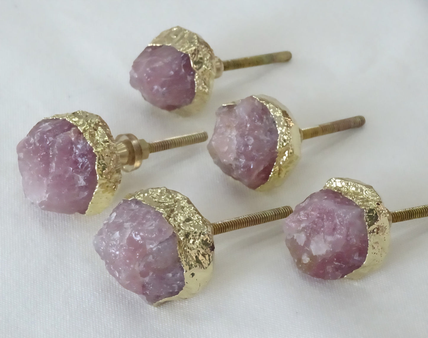 Vakre Rosenkvarts Gold Electroplated knotter , 6 pack, 35x40mm