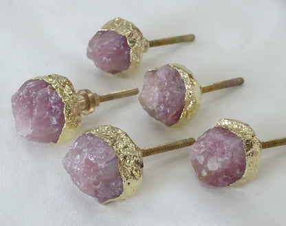 Vakre Rosenkvarts Gold Electroplated knotter , 6 pack, 35x40mm