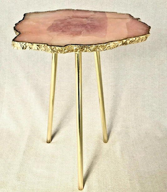 Rosenkvarts Kaffebord med gulldecor kant og ben, 28x18cm
