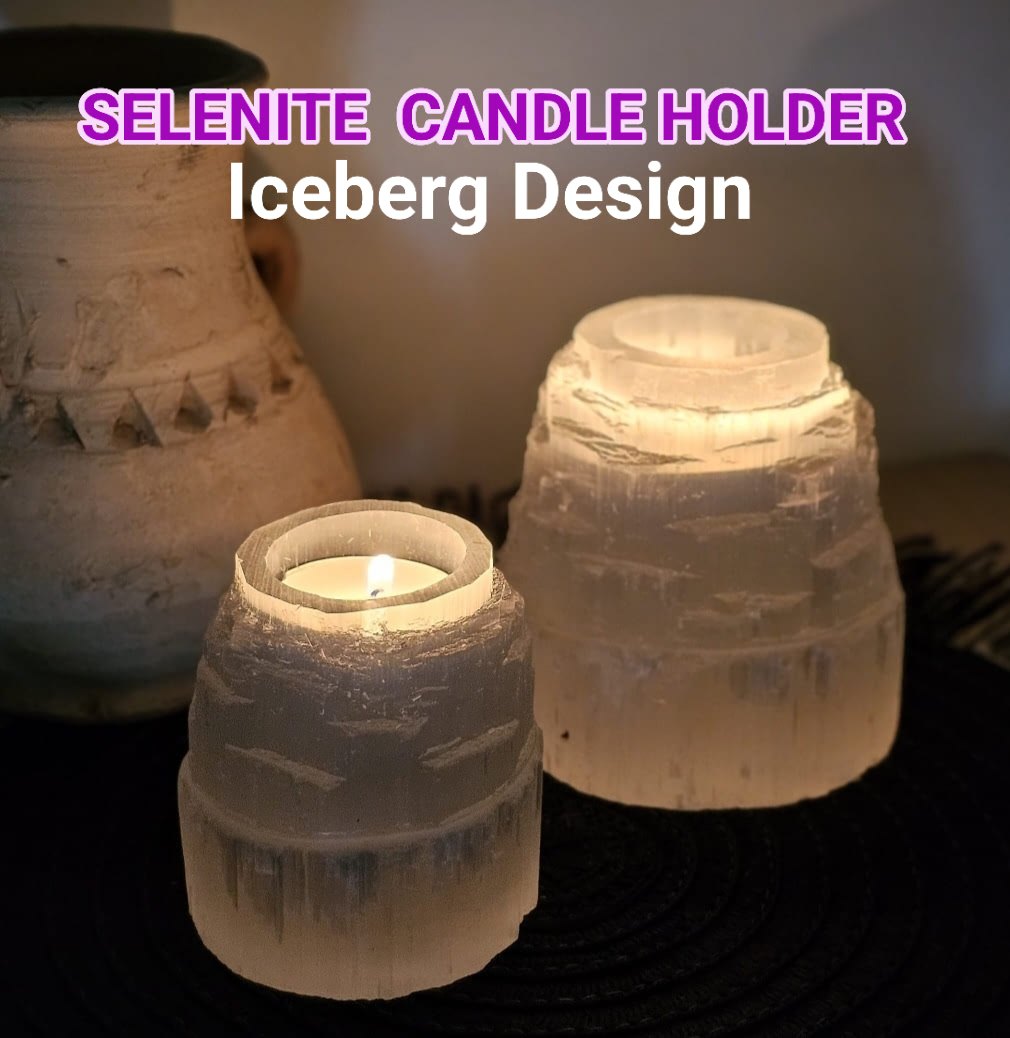 Selenitt Telys dekorasjon , Iceberg Design -  8x8cm, 700gram, Medium