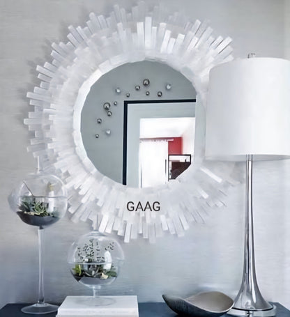 Eksklusive, håndlagede natural round Selenite Veggspeil, 45cm