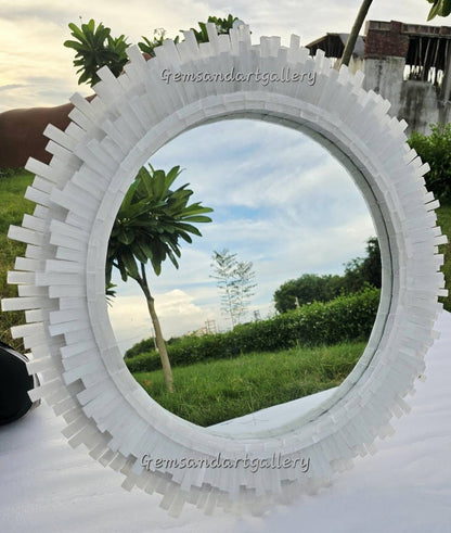 Eksklusive, håndlagede natural round Selenite Veggspeil, 45cm