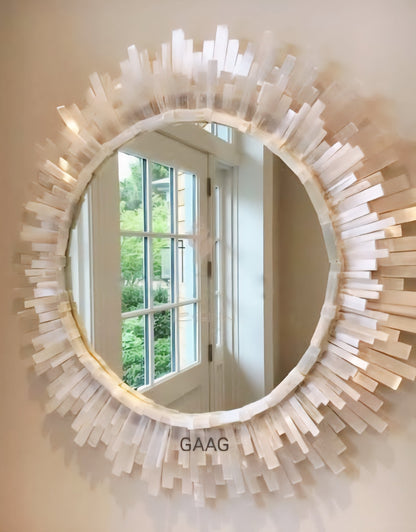 Eksklusive, håndlagede natural round Selenite Veggspeil, 45cm