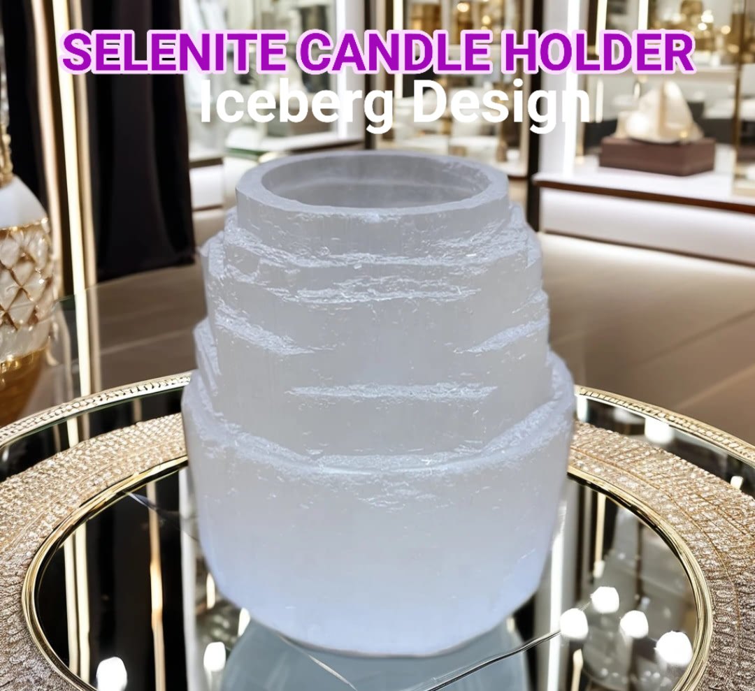 Selenitt Telys dekorasjon , Iceberg Design -  8x8cm, 700gram, Medium