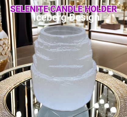 Selenitt Telys dekorasjon , Iceberg Design -  8x8cm, 700gram, Medium