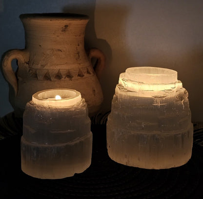 Selenitt Telys dekorasjon , Iceberg Design -  8x8cm, 700gram, Medium