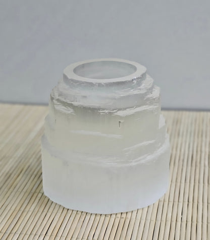 Selenitt Telys dekorasjon , Iceberg Design -  8x8cm, 700gram, Medium