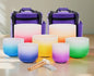 Crystal Singing Bowls Set 432Hz 6"-12" - Chakra Quartz Sound Bowls - Including Mallets, Carrying Bags, 7 x Frosted - 7 Color Quartz Bowls