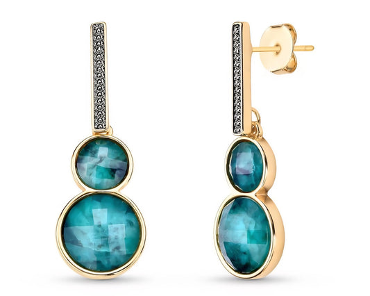 New 2025 Brazil Gem 2 stone Emerald Dangle Øredobber, 18K/Gold Electroplated