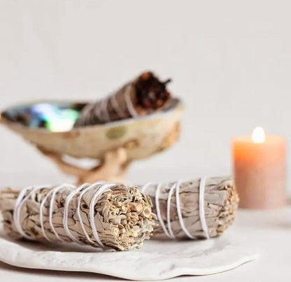 Sage Smudge Kit with Feather, White Sage Bundle, Abalone Shell + Stand, Chakra Bracelet, Instructions | Smoke Cleanse Home Cleanse Kit