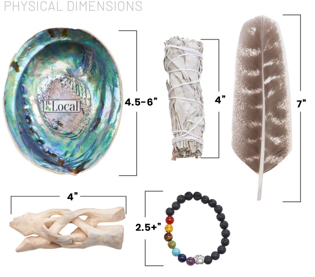 Sage Smudge Kit with Feather, White Sage Bundle, Abalone Shell + Stand, Chakra Bracelet, Instructions | Smoke Cleanse Home Cleanse Kit