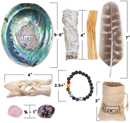 2025 Sage Smudge Kit with Feather, White Sage, Palo Santo, Abalone Shell + Stand, Rose Quartz Stone, Amethyst Stone | Smoke Cleanse Home Cleanse