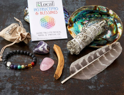 2025 Sage Smudge Kit with Feather, White Sage, Palo Santo, Abalone Shell + Stand, Rose Quartz Stone, Amethyst Stone | Smoke Cleanse Home Cleanse