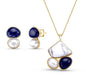New 2025 Brazil Gem - 3 Stone Howlite + Sodalite + White Shell Pearl Pearl 18K Gold Plated Necklace & Earring Set