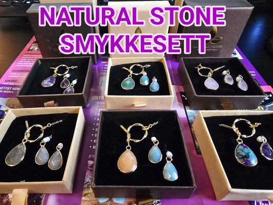 Kampanje / Klassisk Duo Smykkesett - CircleGem Designkjede + Tear Drop Øredobber, Goldplated;